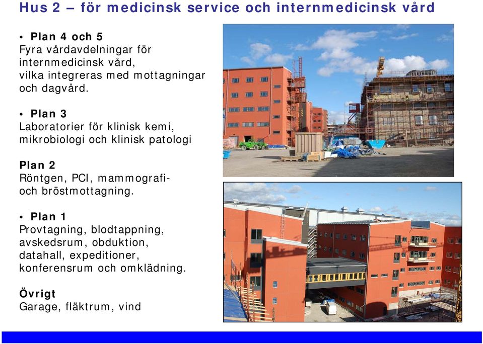 Plan 3 Laboratorier för klinisk kemi, mikrobiologi och klinisk patologi Plan 2 Röntgen, PCI,