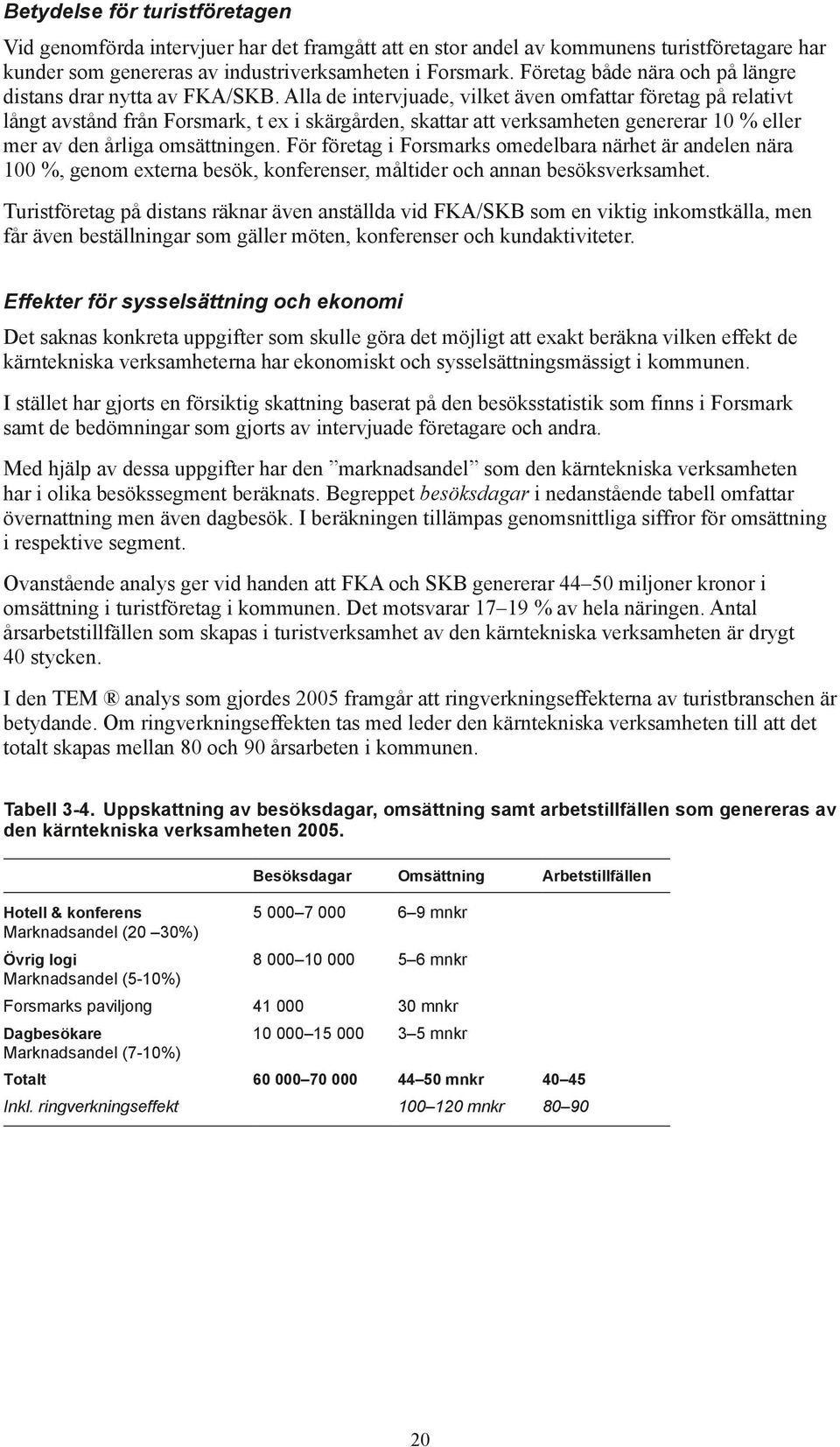 Alla de intervjuade, vilket även omfattar företag på relativt långt avstånd från Forsmark, t ex i skärgården, skattar att verksamheten genererar 10 % eller mer av den årliga omsättningen.