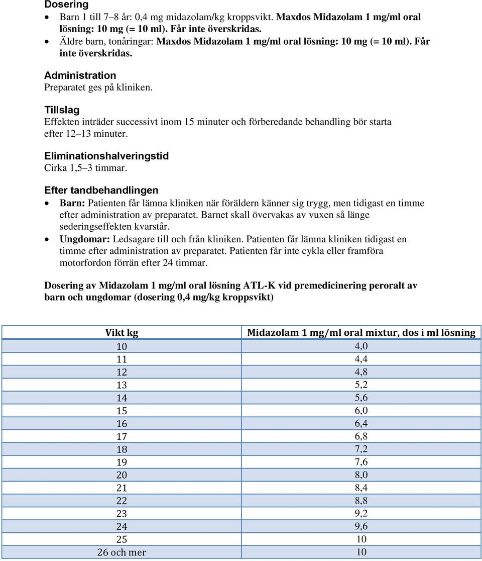 Tillslag Effekten inträder successivt inom 15 minuter och förberedande behandling bör starta efter 12 13 minuter. Eliminationshalveringstid Cirka 1,5 3 timmar.