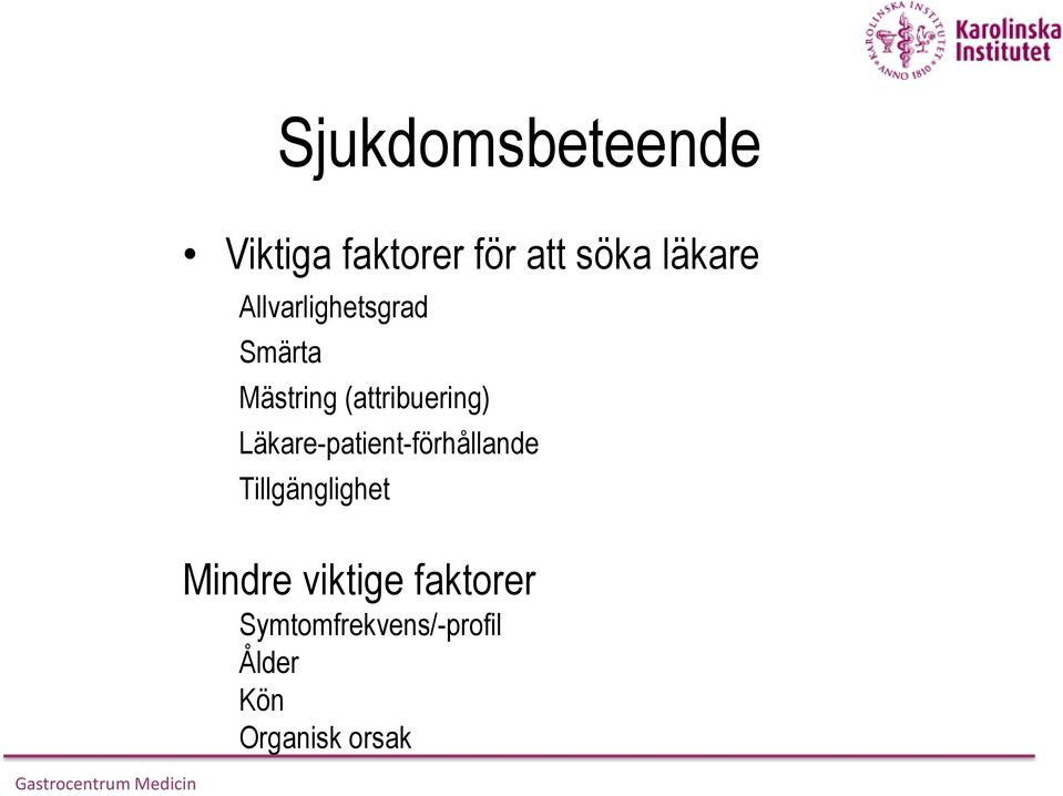 Läkare-patient-förhållande Tillgänglighet Mindre