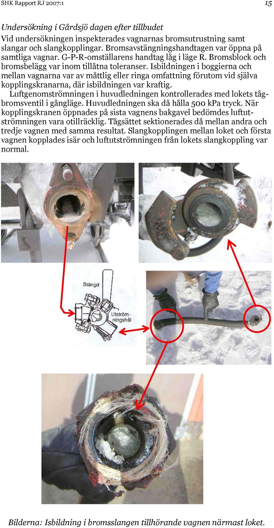 Isbildningen i boggierna och mellan vagnarna var av måttlig eller ringa omfattning förutom vid själva kopplingskranarna, där isbildningen var kraftig.