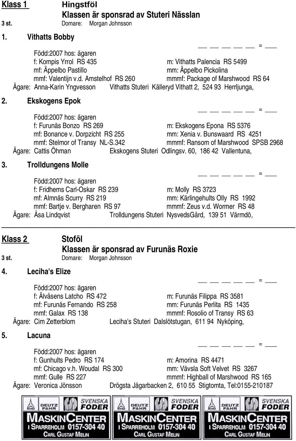 Ekskogens Epok = Född:2007 hos: ägaren f: Furunäs Bonzo RS 269 m: Ekskogens Epona RS 5376 mf: Bonance v. Dorpzicht RS 255 mm: Xenia v. Bunswaard RS 4251 mmf: Stelmor of Transy NL-S.