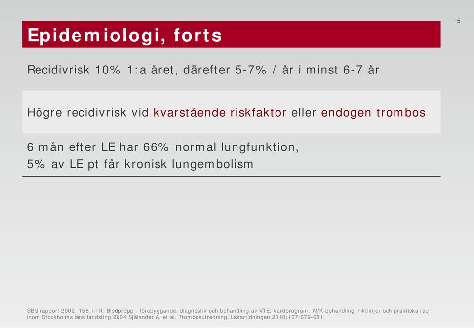 rapport 2002; 158:I-III. Blodpropp - förebyggande, diagnostik och behandling av VTE.