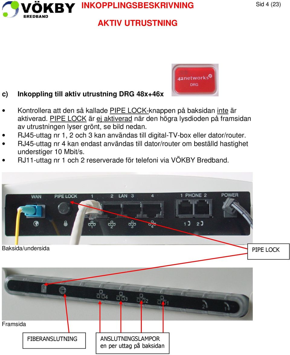 RJ45-uttag nr 1, 2 och 3 kan användas till digital-tv-box eller dator/router.