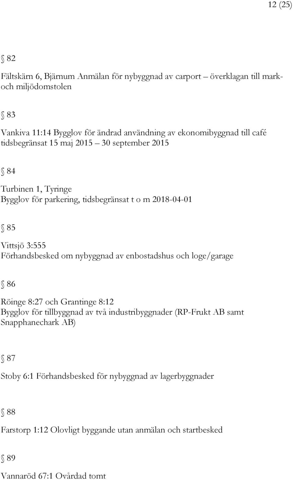 Förhandsbesked om nybyggnad av enbostadshus och loge/garage 86 Röinge 8:27 och Grantinge 8:12 Bygglov för tillbyggnad av två industribyggnader (RP-Frukt AB samt