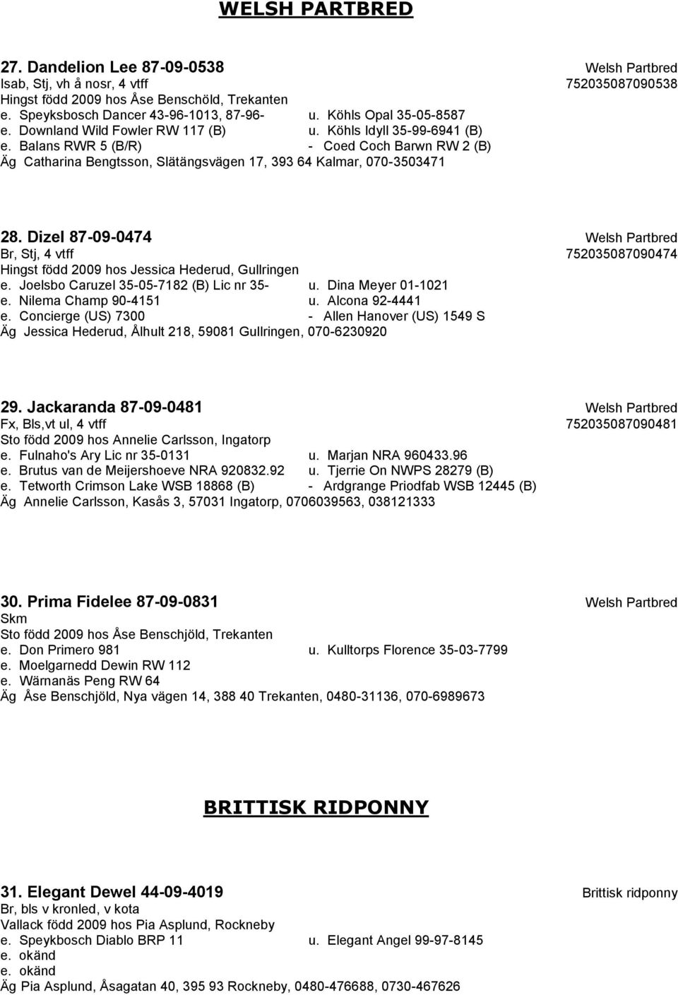 Balans RWR 5 (B/R) - Coed Coch Barwn RW 2 (B) Äg Catharina Bengtsson, Slätängsvägen 17, 393 64 Kalmar, 070-3503471 28.