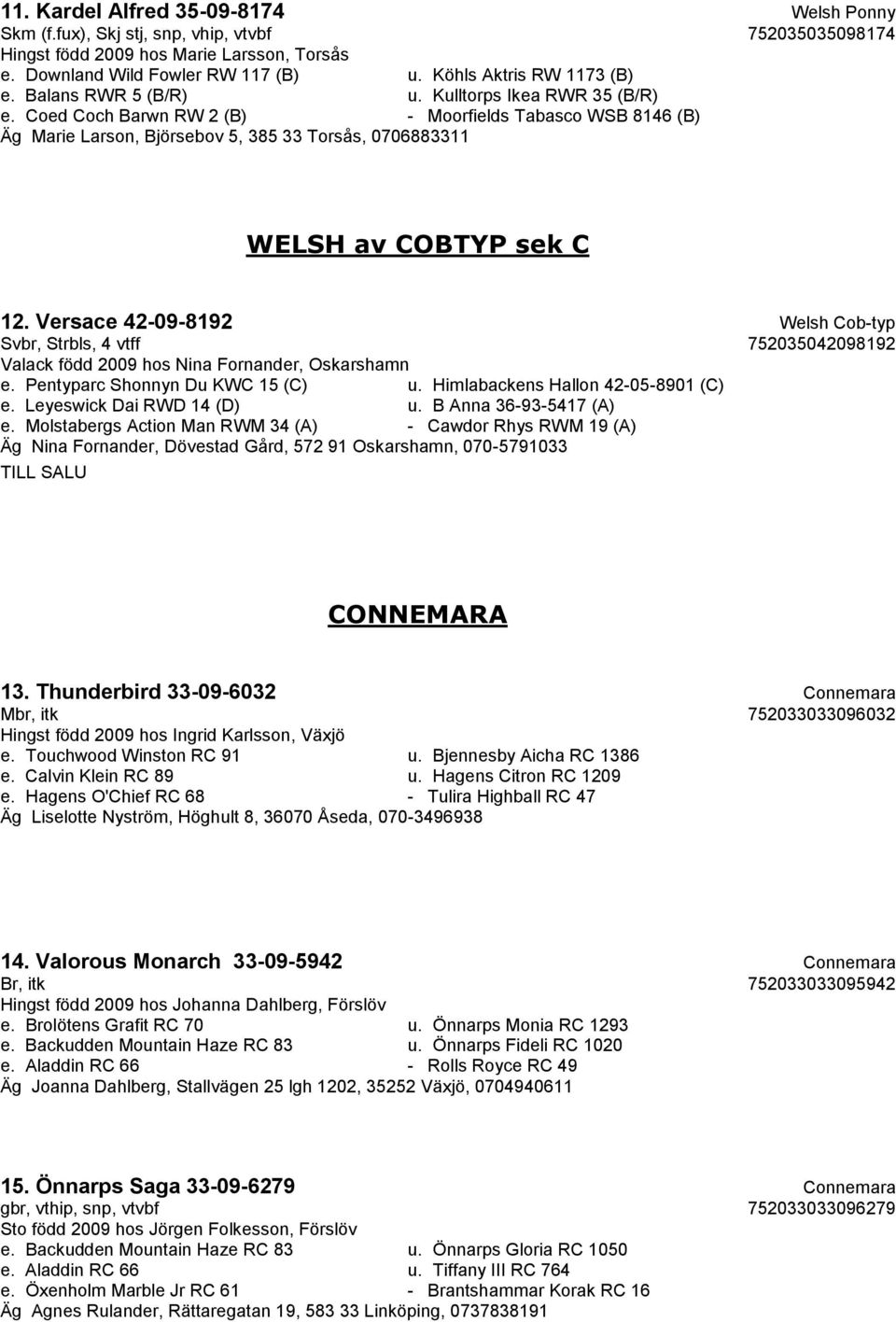 Coed Coch Barwn RW 2 (B) - Moorfields Tabasco WSB 8146 (B) Äg Marie Larson, Björsebov 5, 385 33 Torsås, 0706883311 WELSH av COBTYP sek C 12.