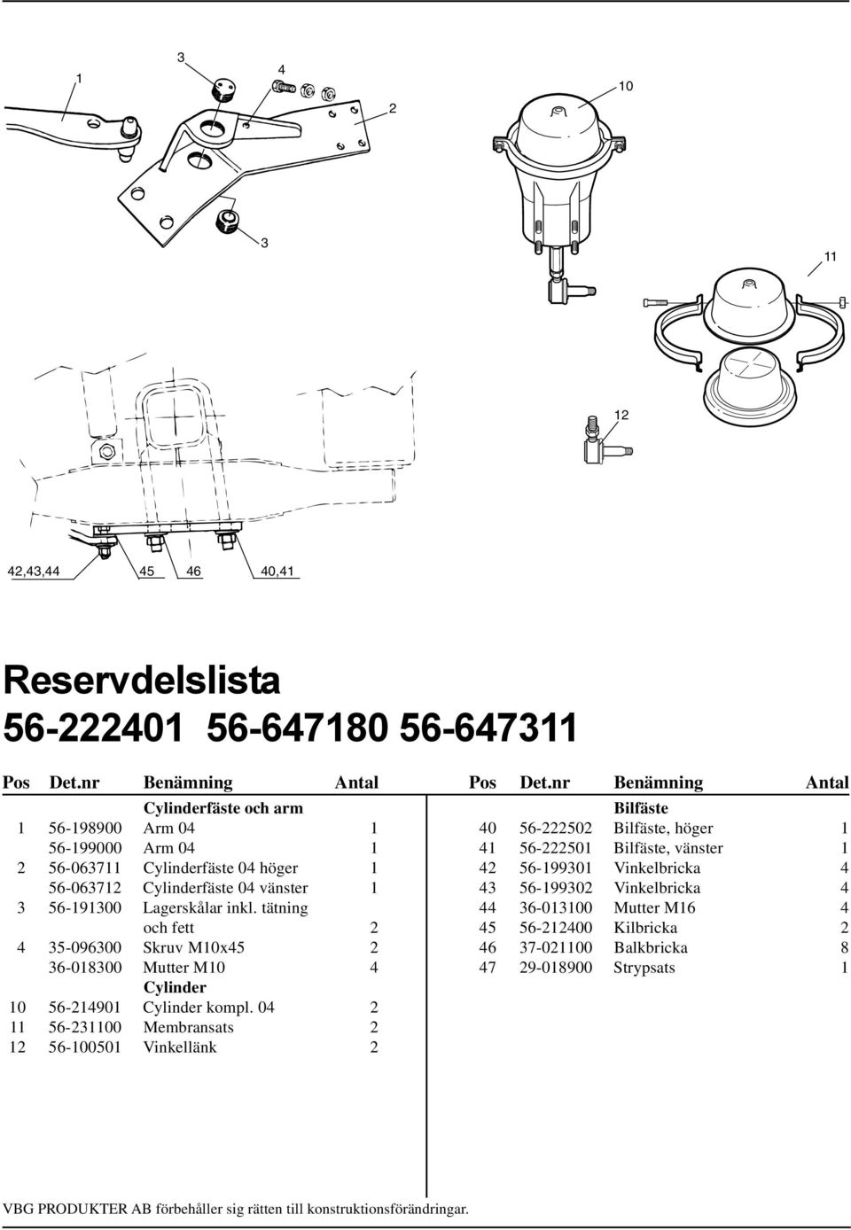 tätning och fett 2 4 35-096300 Skruv M10x45 2 36-018300 Mutter M10 4 Cylinder 10 56-214901 Cylinder kompl.