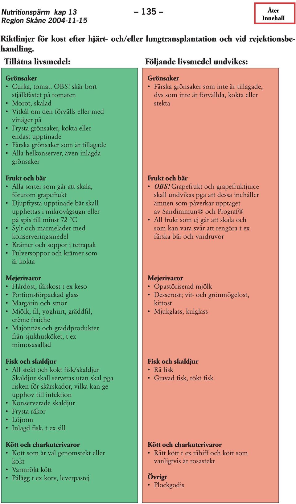 inlagda grönsaker Frukt och bär Alla sorter som går att skala, förutom grapefrukt Djupfrysta upptinade bär skall upphettas i mikrovågsugn eller på spis till minst 72 C Sylt och marmelader med