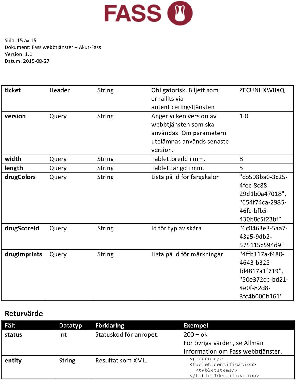 5 drugcolors Query String Lista på id för färgskalor "cb508ba0-3c25-4fec- 8c88-29d1b0a47018", "654f74ca- 2985-46fc- bfb5-430b8c5f23bf" drugscoreid Query String Id för