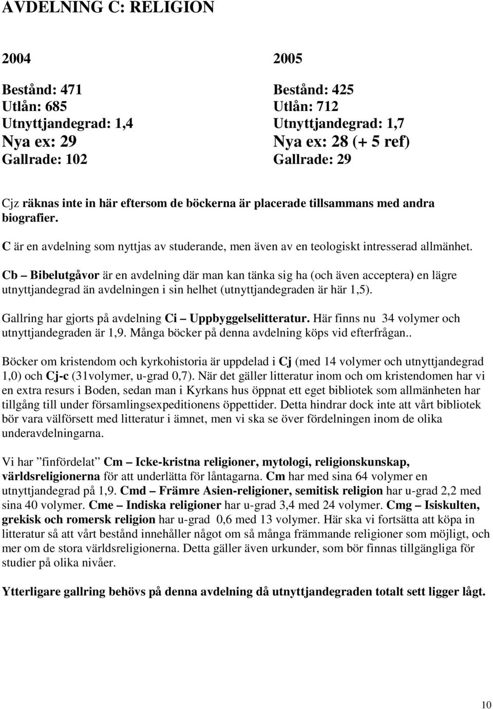 Cb Bibelutgåvor är en avdelning där man kan tänka sig ha (och även acceptera) en lägre utnyttjandegrad än avdelningen i sin helhet (utnyttjandegraden är här 1,5).