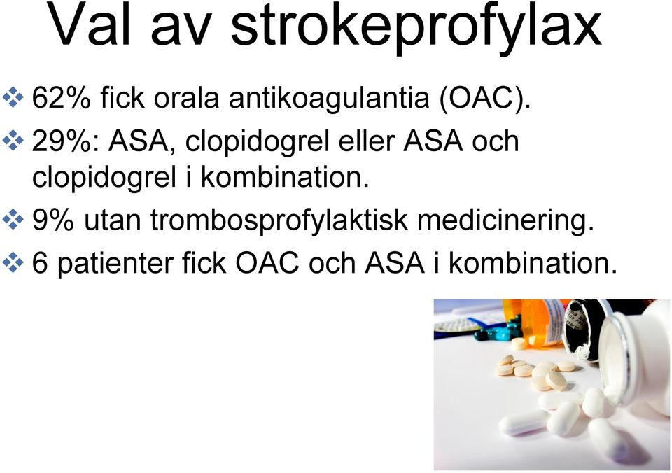 29%: ASA, clopidogrel eller ASA och clopidogrel i