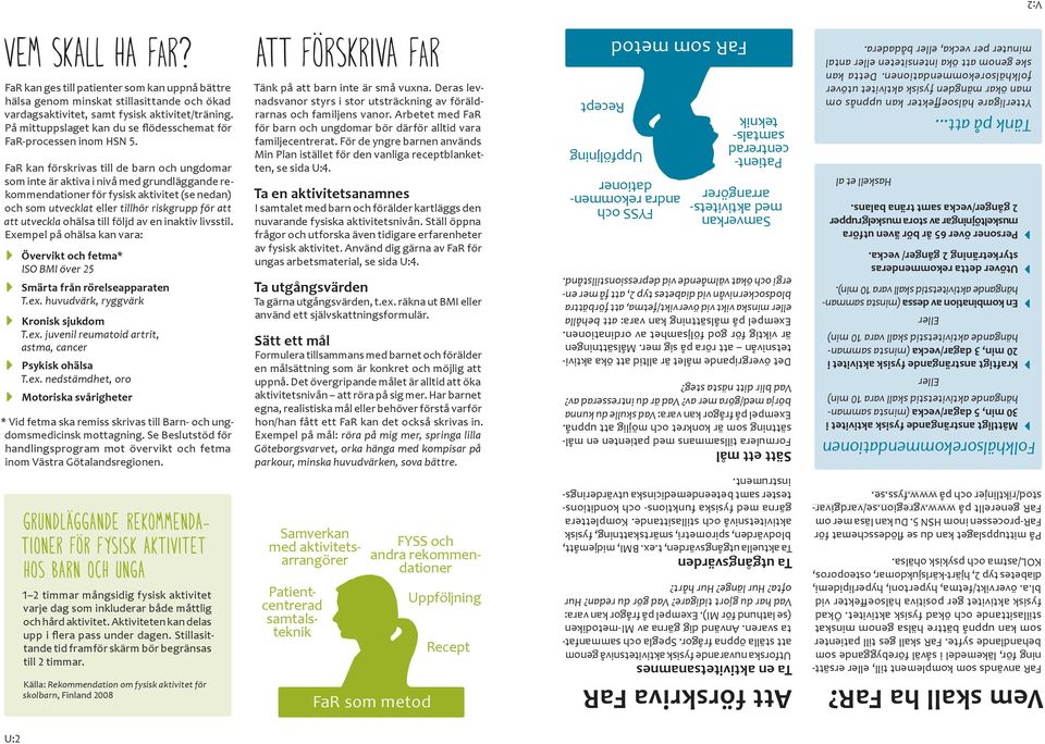 FaR kan förskrivas till de barn och ungdomar som inte är aktiva i nivå med grundläggande rekommendationer för fysisk aktivitet (se nedan) och som utvecklat eller tillhör riskgrupp för att att