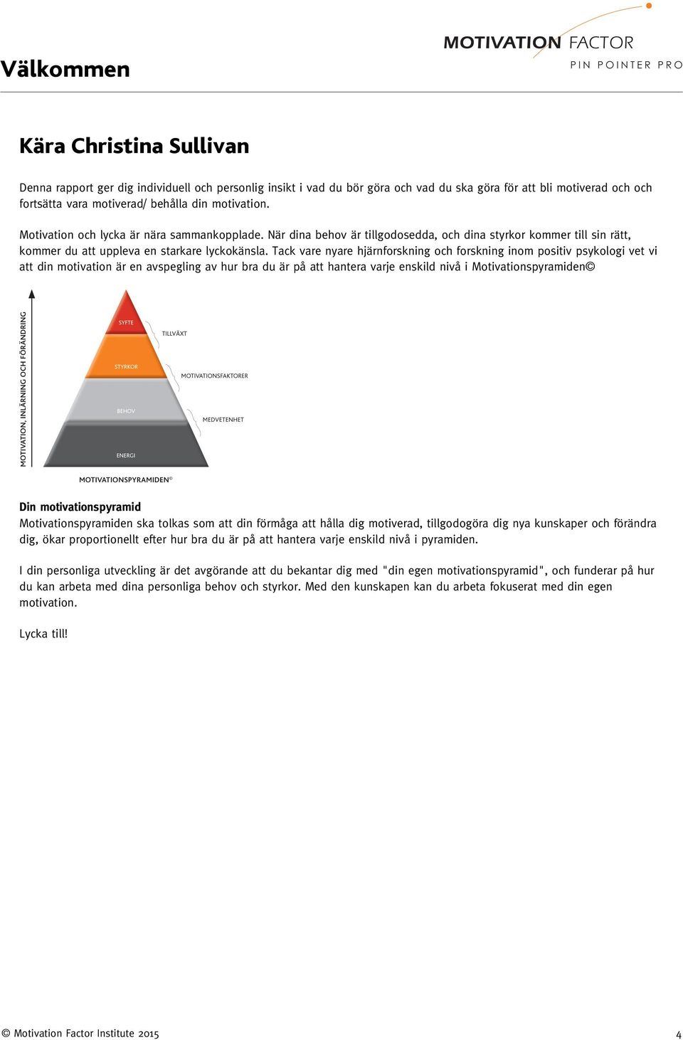 Tack vare nyare hjärnforskning och forskning inom positiv psykologi vet vi att din motivation är en avspegling av hur bra du är på att hantera varje enskild nivå i Motivationspyramiden Din