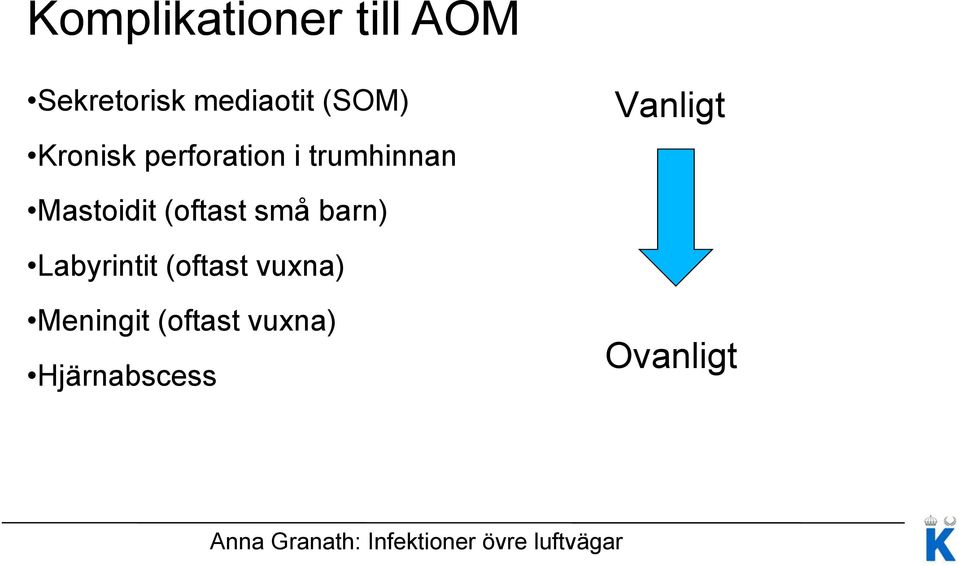 Mastoidit (oftast små barn) Labyrintit (oftast