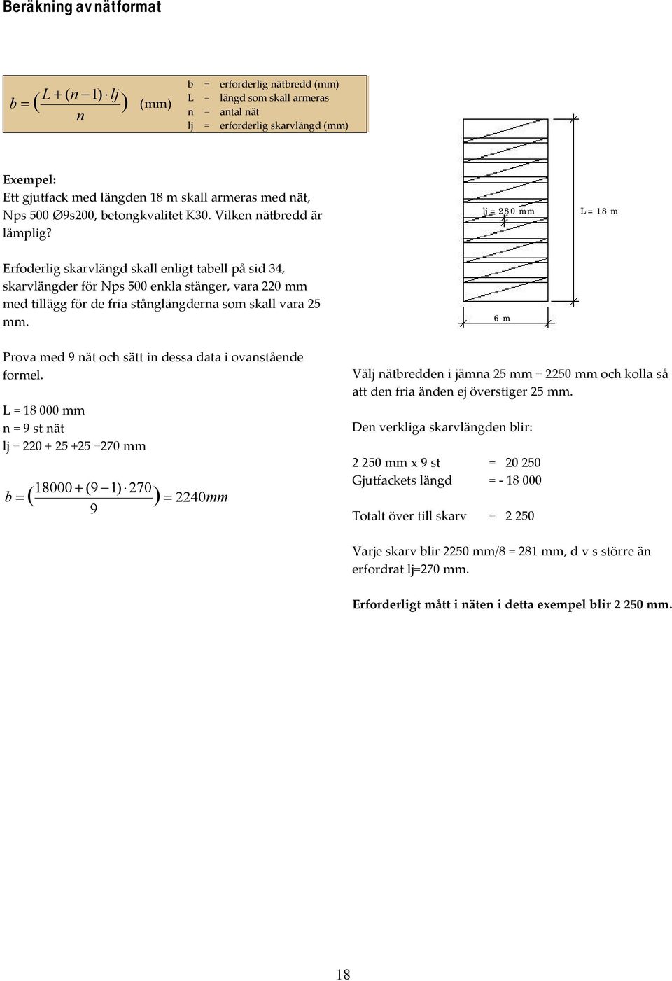 lj mm L 18 m Erfoderlig skarvlängd skall enligt tabell på sid 34, skarvlängder för Nps 500 enkla stänger, vara mm med tillägg för de fria stånglängderna som skall vara 25 mm.