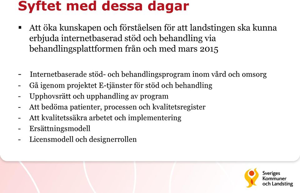 omsorg - Gå igenom projektet E-tjänster för stöd och behandling - Upphovsrätt och upphandling av program - Att bedöma