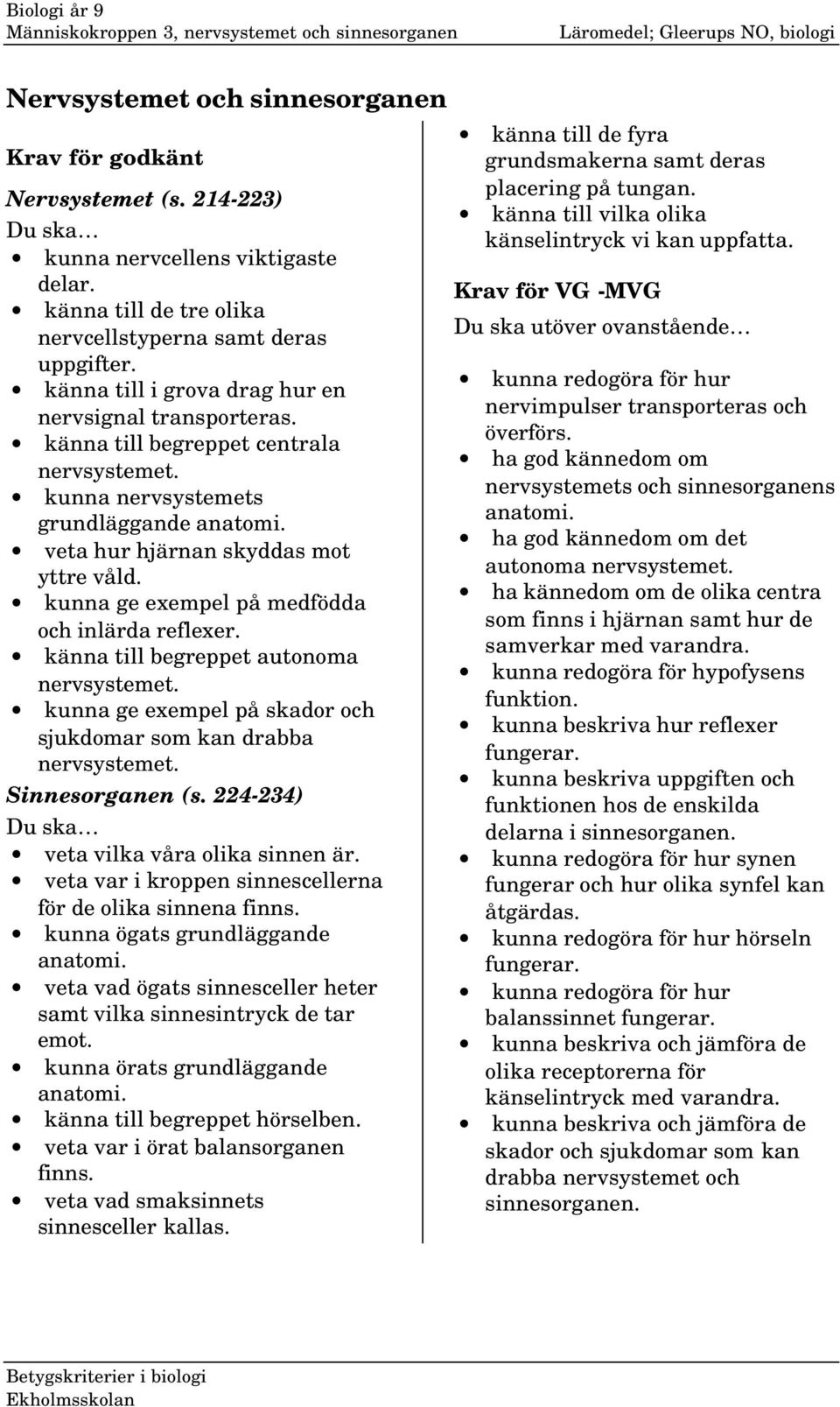 kunna nervsystemets grundläggande anatomi. veta hur hjärnan skyddas mot yttre våld. kunna ge exempel på medfödda och inlärda reflexer. känna till begreppet autonoma nervsystemet.