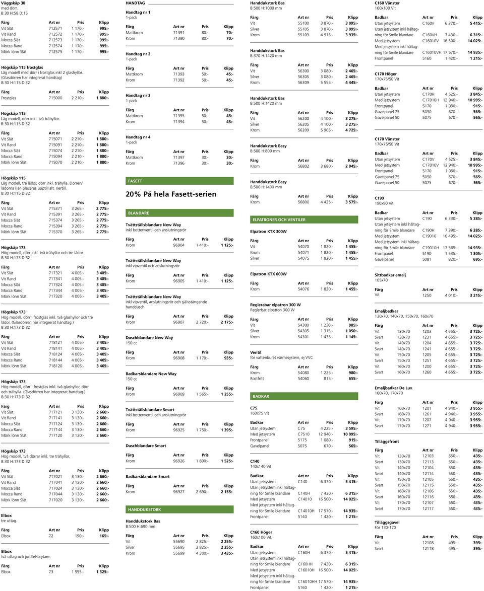 (Glasdörren har integrerat handtag) Frostglas 715000 2 210:- 1 880:- 715071 2 210:- 1 880:- 715091 2 210:- 1 880:- 715074 2 210:- 1 880:- 715094 2 210:- 1 880:- 715070 2 210:- 1 880:- Högskåp 115 Låg