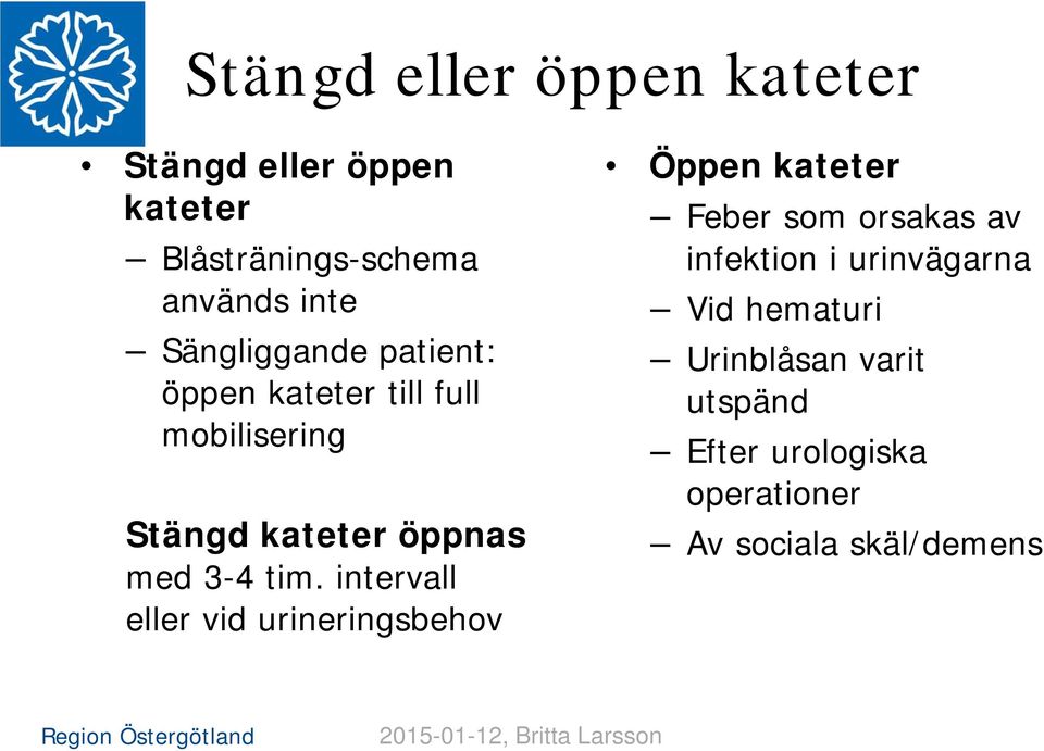 intervall eller vid urineringsbehov Öppen kateter Feber som orsakas av infektion i urinvägarna