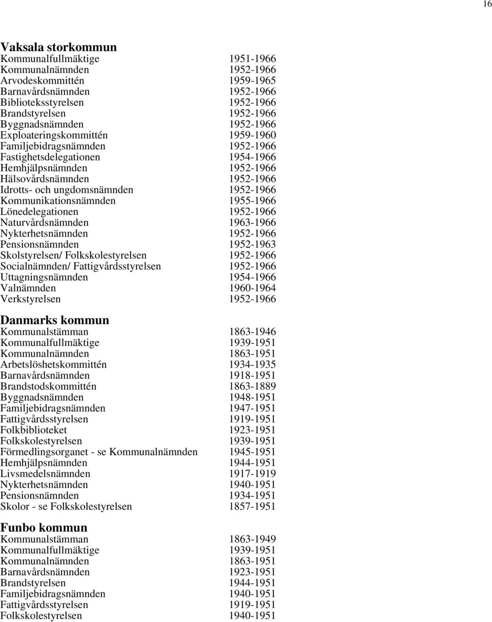 ungdomsnämnden 1952-1966 Kommunikationsnämnden 1955-1966 Lönedelegationen 1952-1966 Naturvårdsnämnden 1963-1966 Nykterhetsnämnden 1952-1966 Pensionsnämnden 1952-1963 Skolstyrelsen/ Folkskolestyrelsen