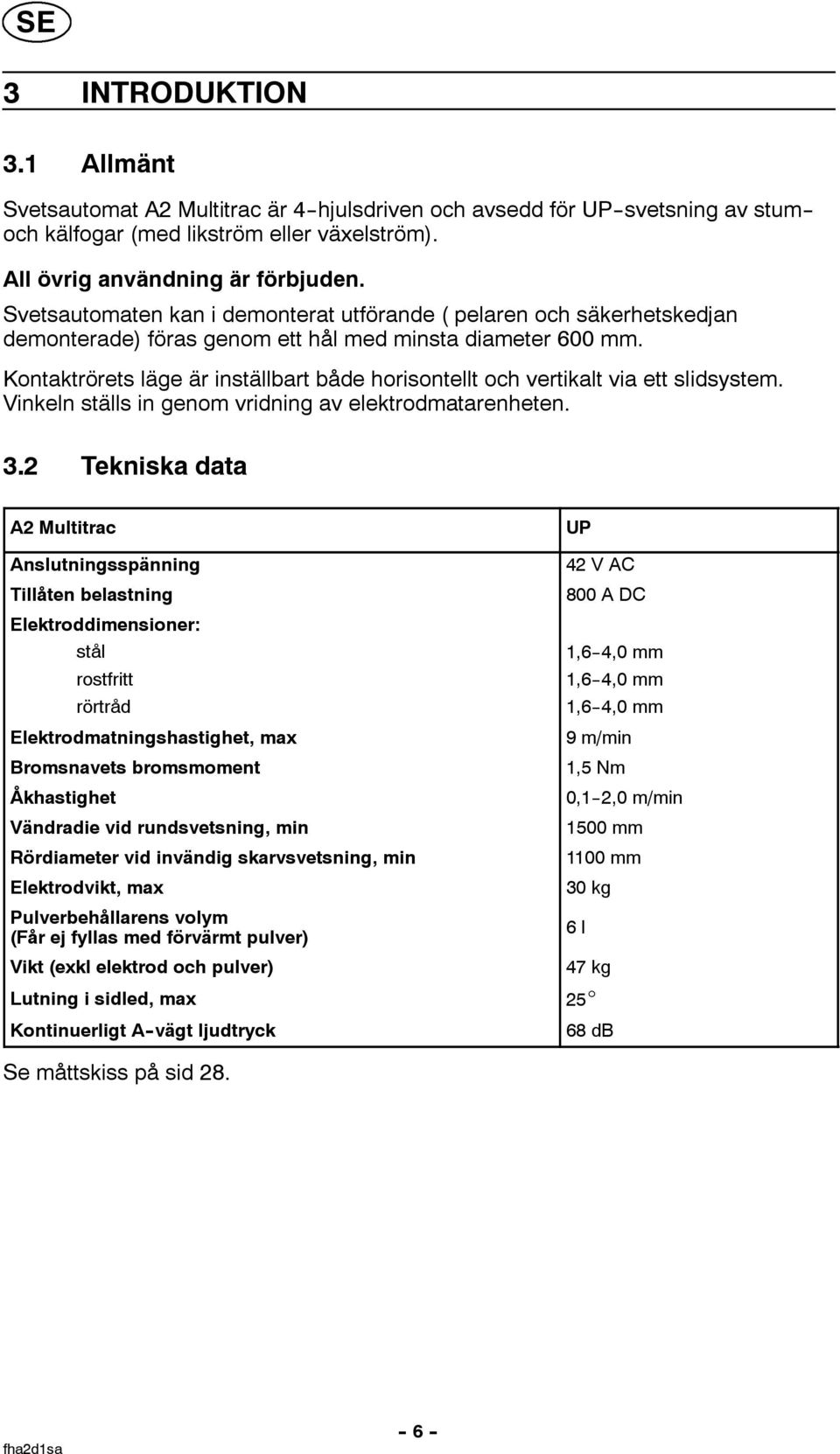 Kontaktrörets läge är inställbart både horisontellt och vertikalt via ett slidsystem. Vinkeln ställs in genom vridning av elektrodmatarenheten. 3.