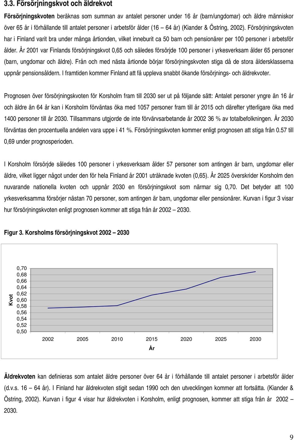 År 2001 var Finlands försörjningskvot 0,65 och således försörjde 100 personer i yrkesverksam ålder 65 personer (barn, ungdomar och äldre).