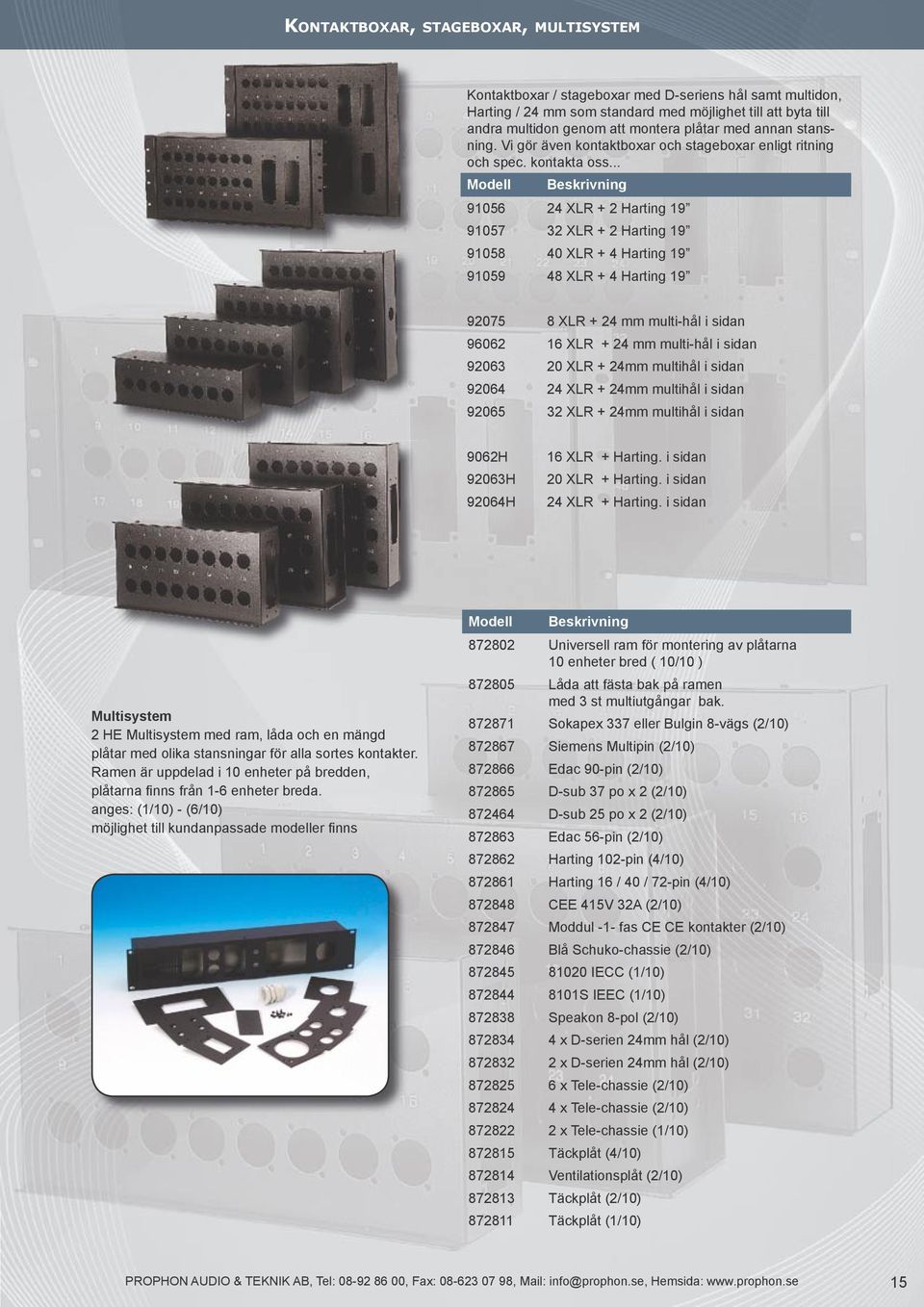 .. Beskrivning 91056 24 XLR + 2 Harting 19 91057 32 XLR + 2 Harting 19 91058 40 XLR + 4 Harting 19 91059 48 XLR + 4 Harting 19 92075 8 XLR + 24 mm multi-hål i sidan 96062 16 XLR + 24 mm multi-hål i