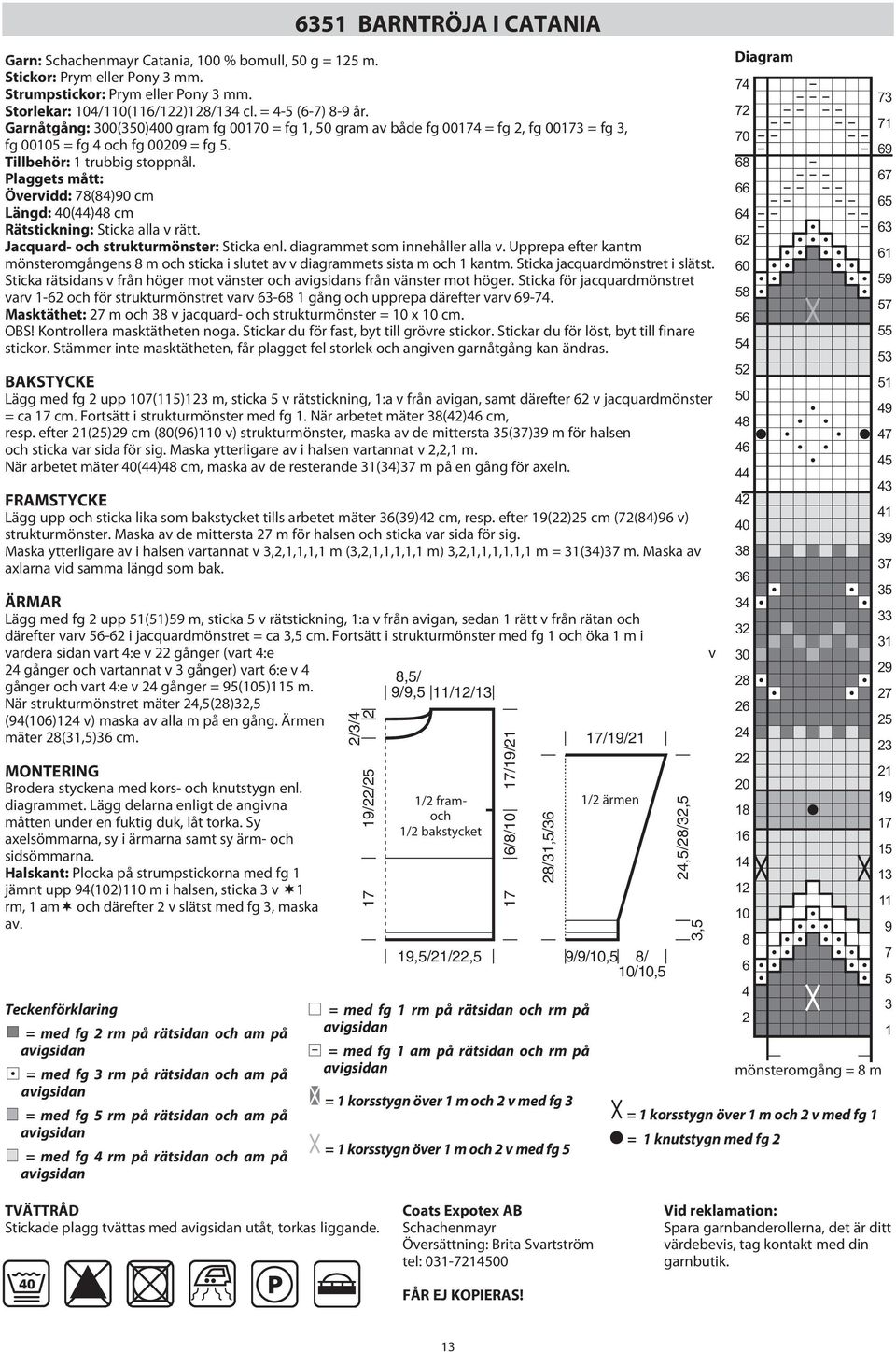 Övervidd: 78(84)90 cm Längd: 40(44)48 cm Rätstickning: Sticka alla v rätt. Jacquard- och strukturmönster: Sticka enl. diagrammet som innehåller alla v.