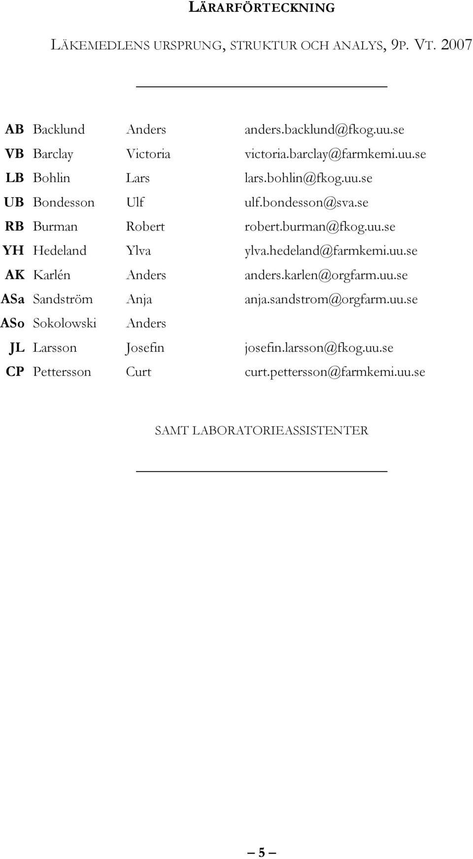 hedeland@farmkemi.uu.se AK Karlén Anders anders.karlen@orgfarm.uu.se ASa Sandström Anja anja.sandstrom@orgfarm.uu.se ASo Sokolowski Anders JL Larsson Josefin josefin.