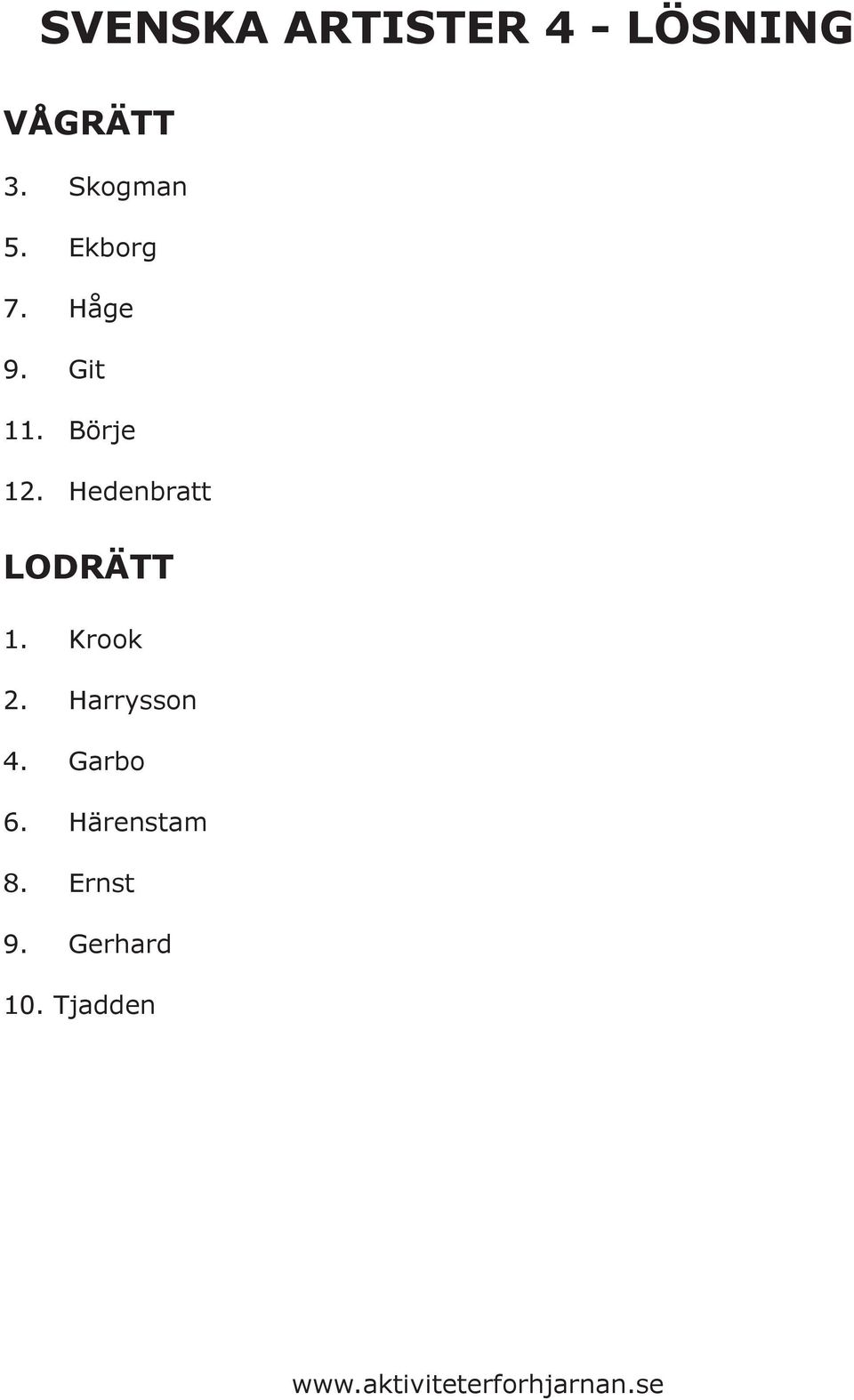 Hedenbratt LODRÄTT 1. Krook 2. Harrysson 4.