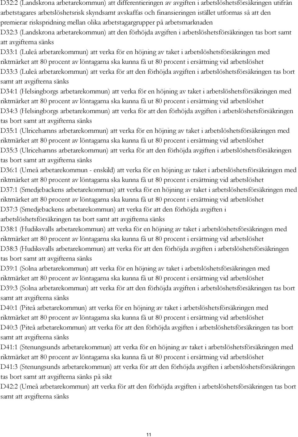 sänks D33:1 (Luleå arbetarekommun) att verka för en höjning av taket i arbetslöshetsförsäkringen med riktmärket att 80 procent av löntagarna ska kunna få ut 80 procent i ersättning vid arbetslöshet