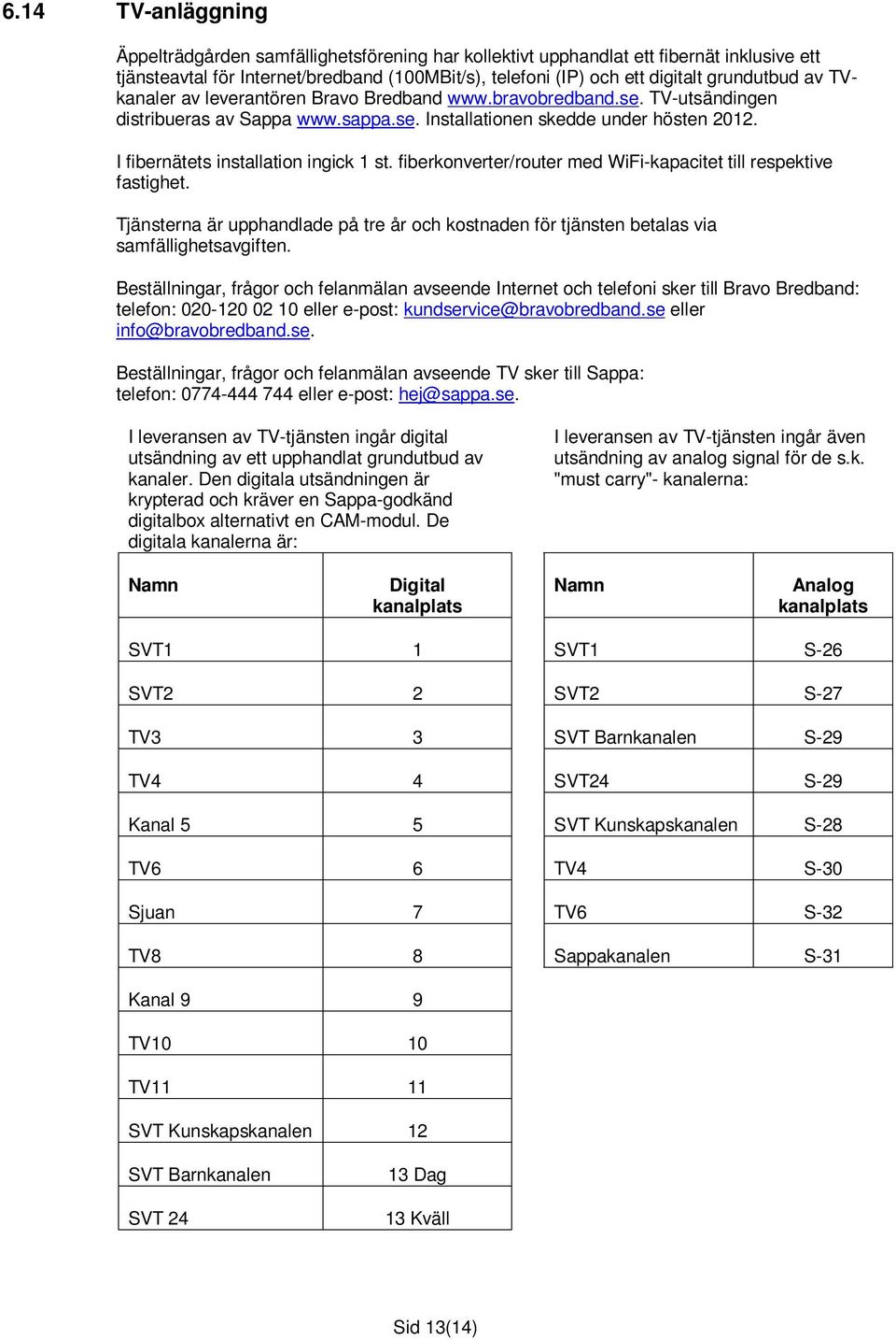 fiberkonverter/router med WiFi-kapacitet till respektive fastighet. Tjänsterna är upphandlade på tre år och kostnaden för tjänsten betalas via samfällighetsavgiften.
