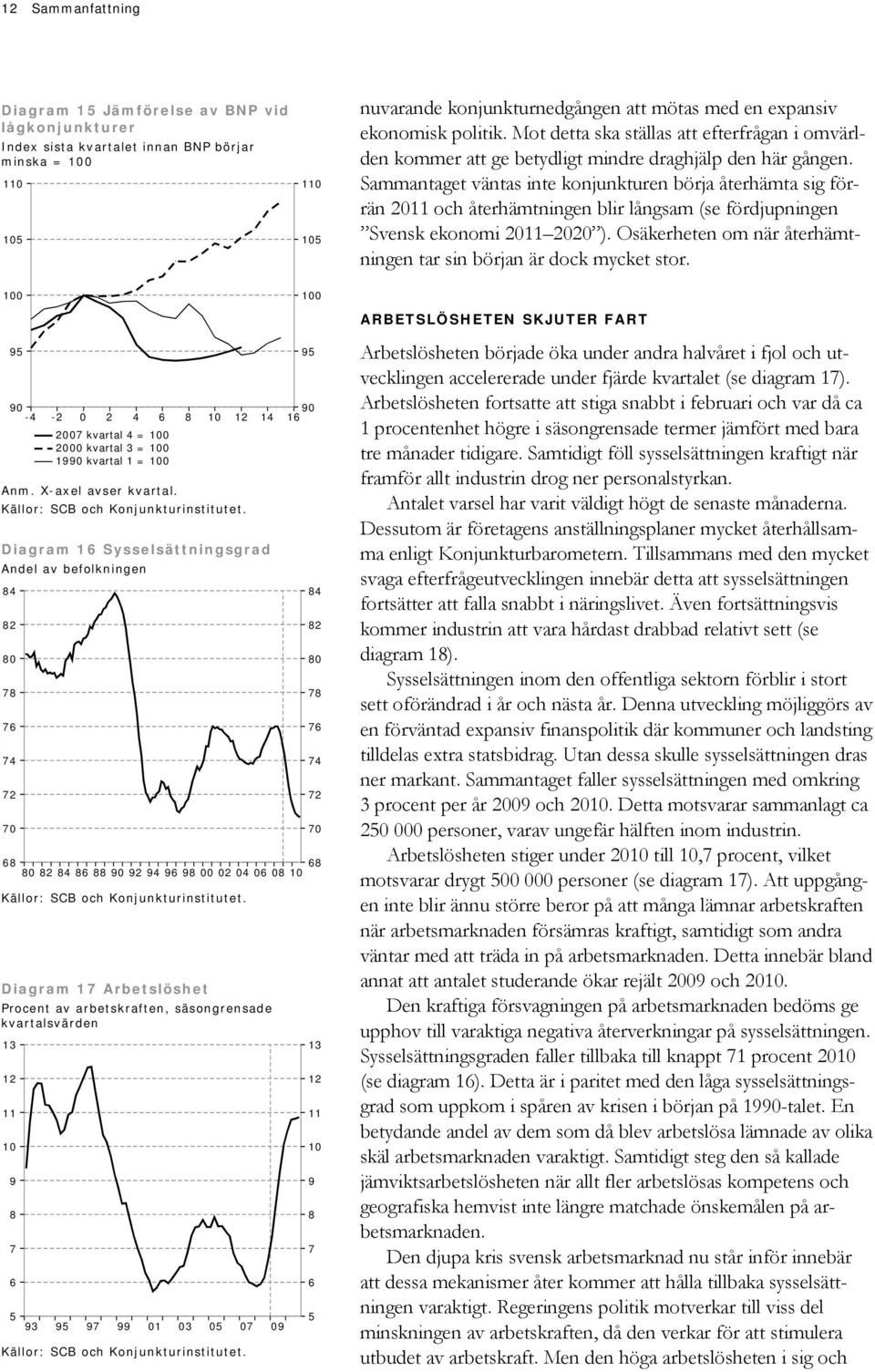 Sammantaget väntas inte konjunkturen börja återhämta sig förrän 11 och återhämtningen blir långsam (se fördjupningen Svensk ekonomi 11 ).