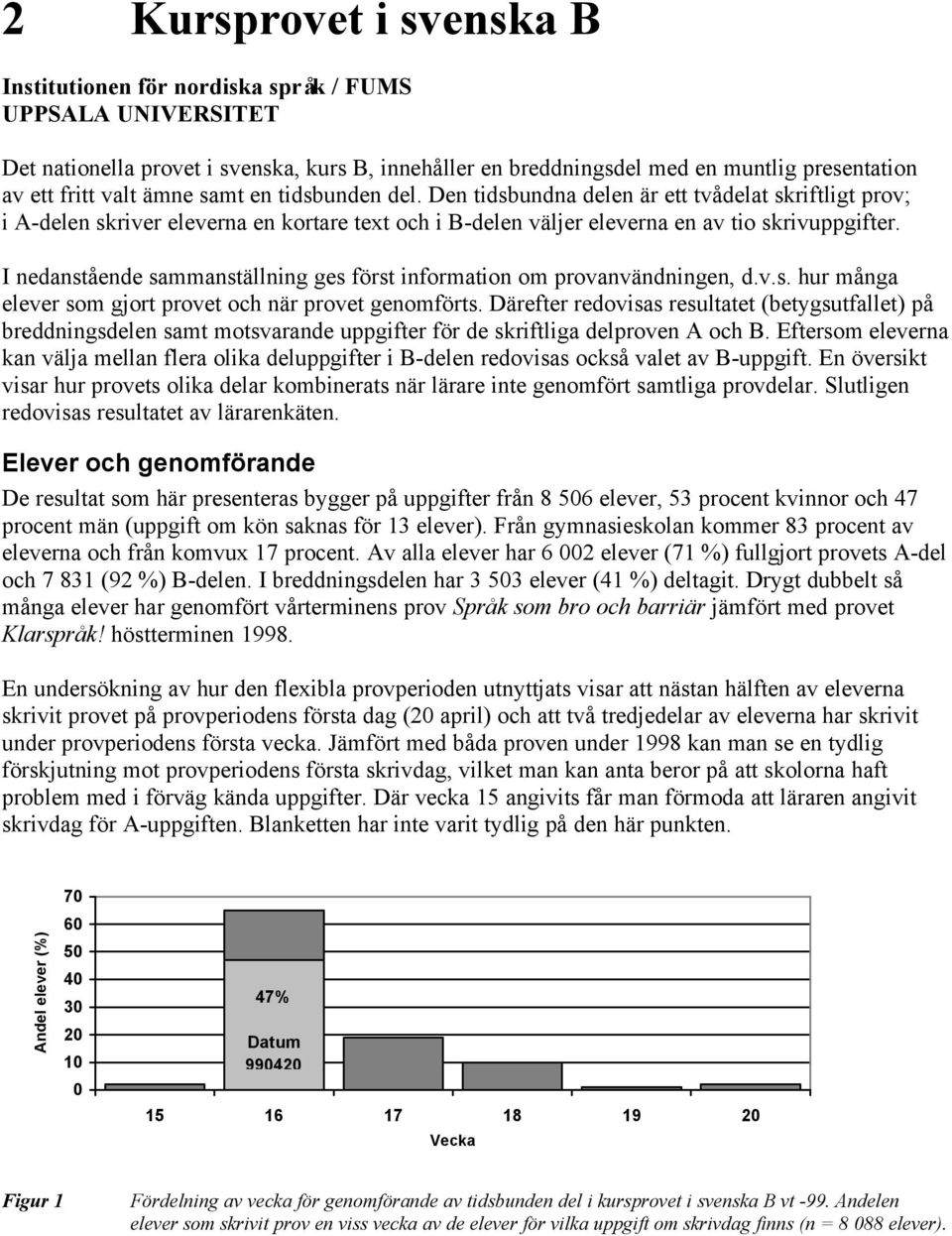I nedanstående sammanställning ges först information om provanvändningen, d.v.s. hur många elever som gjort provet och när provet genomförts.