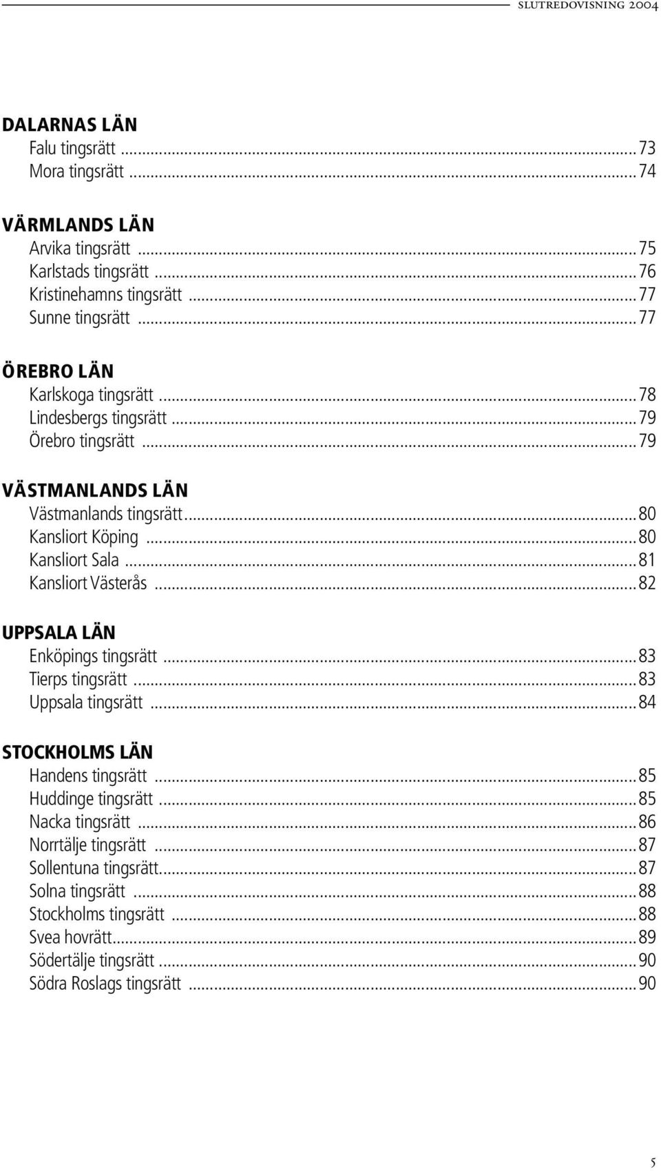 ..81 Kansliort Västerås...82 UPPSALA LÄN Enköpings tingsrätt...83 Tierps tingsrätt...83 Uppsala tingsrätt...84 STOCKHOLMS LÄN Handens tingsrätt...85 Huddinge tingsrätt.