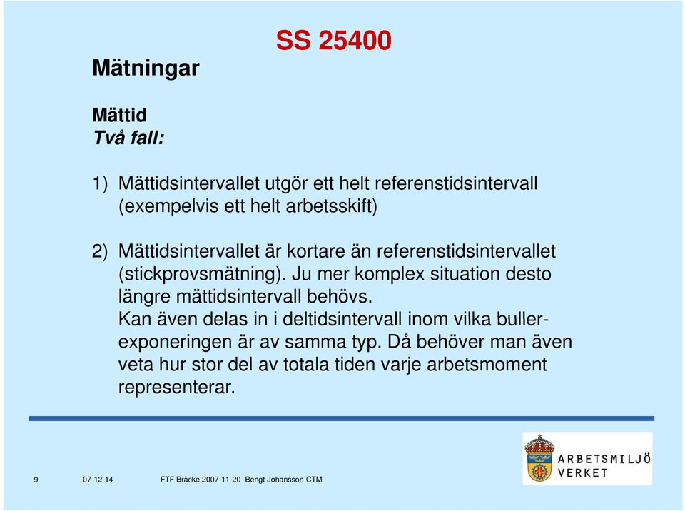 Ju mer komplex situation desto längre mättidsintervall behövs.