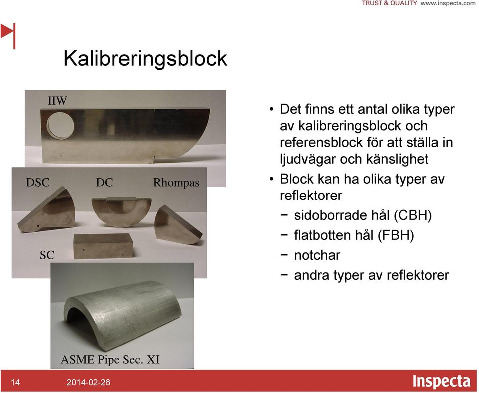 känslighet Block kan ha olika typer av reflektorer sidoborrade hål (CBH)