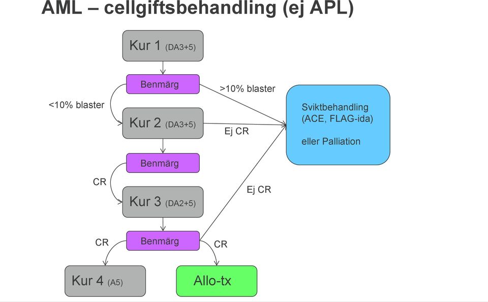 Sviktbehandling (ACE, FLAG-ida) eller Palliation