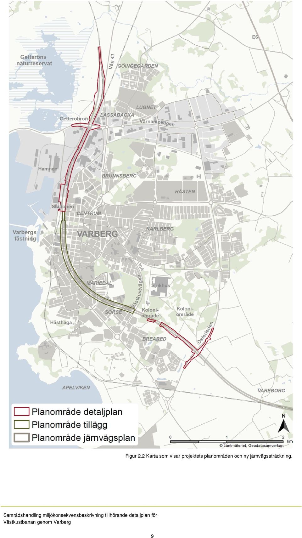 planområden och ny järnvägssträckning.