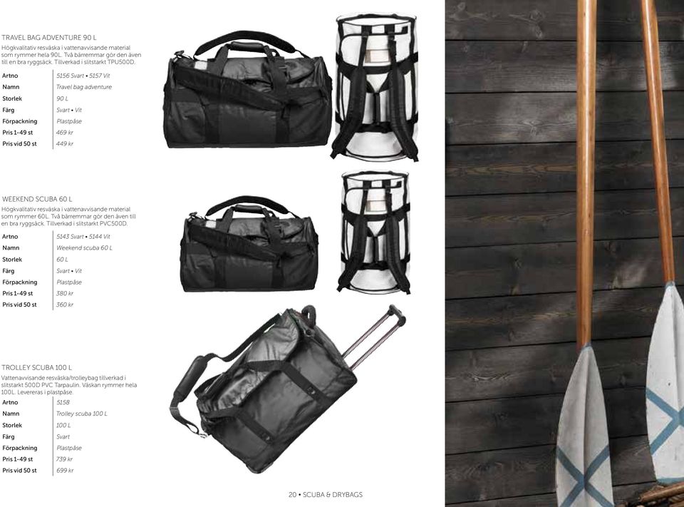 5156 Svart 5157 Vit Travel bag adventure 90 L Svart Vit 469 kr 449 kr Weekend Scuba 60 L Högkvalitativ resväska i vattenavvisande material som rymmer 60L.