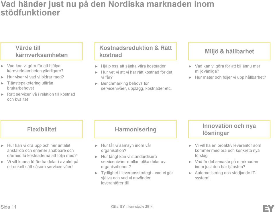 Hur mäter och följer vi upp hållbarhet? Tjänstepaketering utifrån brukarbehovet Benchmarking behövs för servicenivåer, upplägg, kostnader etc.