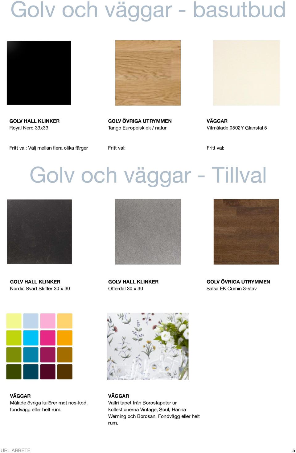 30 x 30 GOLV HALL KLINKER Offerdal 30 x 30 GOLV ÖVRIGA UTRYMMEN Salsa EK Cumin 3-stav VÄGGAR Målade övriga kulörer mot ncs-kod, fondvägg