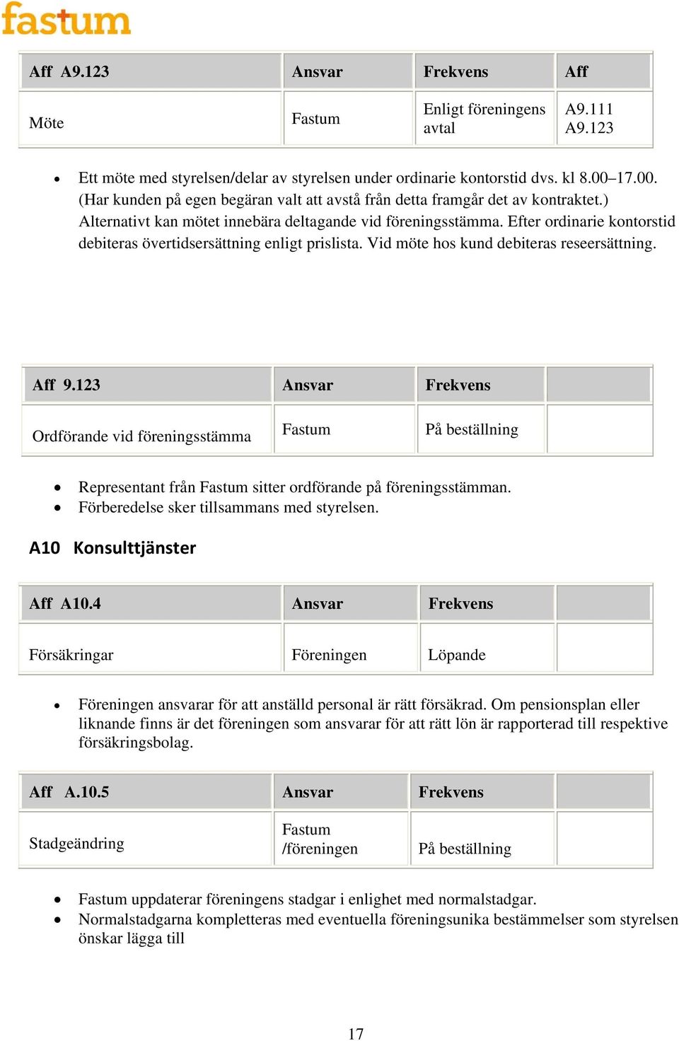 Efter ordinarie kontorstid debiteras övertidsersättning enligt prislista. Vid möte hos kund debiteras reseersättning. Aff 9.