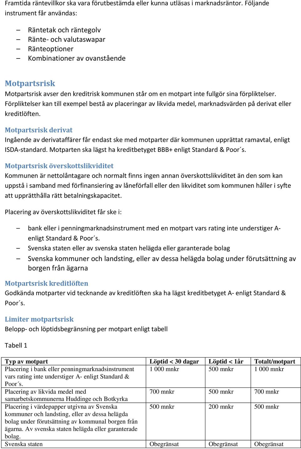 inte fullgör sina förpliktelser. Förpliktelser kan till exempel bestå av placeringar av likvida medel, marknadsvärden på derivat eller kreditlöften.