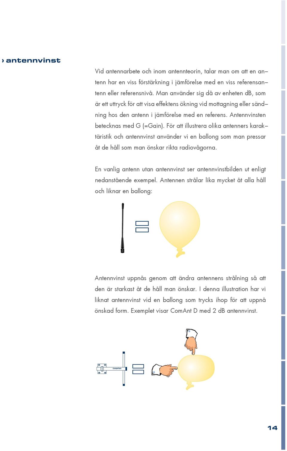 För att illustrera olika antenners karaktäristik och antennvinst använder vi en ballong som man pressar åt de håll som man önskar rikta radiovågorna.