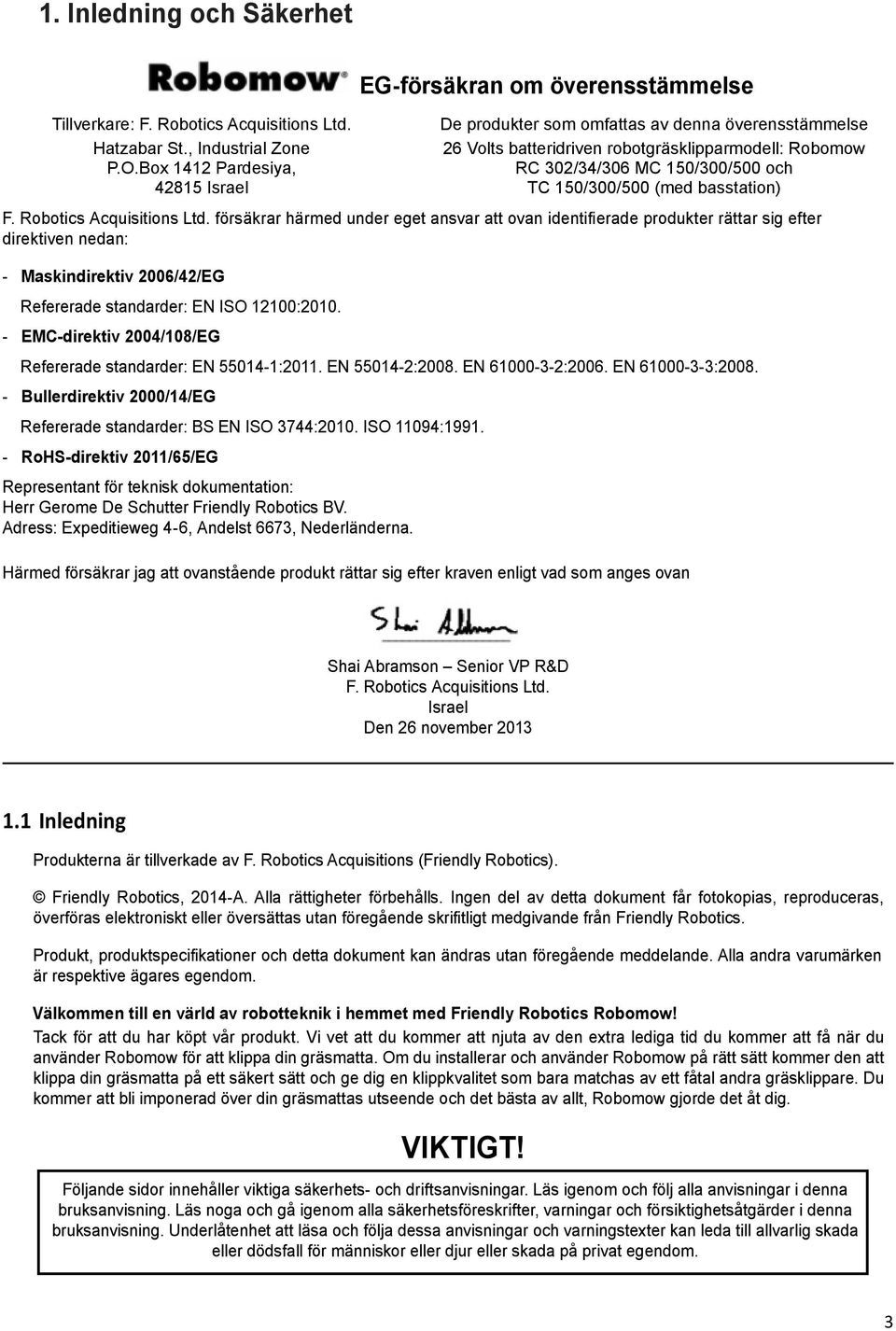 150/300/500 och TC 150/300/500 (med basstation) F. Robotics Acquisitions Ltd.