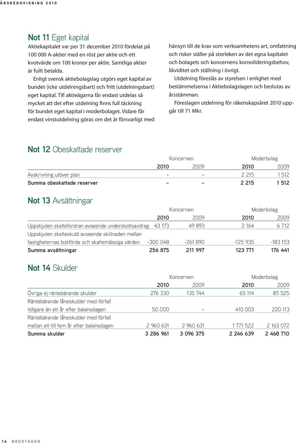 Till aktieägarna får endast utdelas så mycket att det efter utdelning finns full täckning för bundet eget kapital i moderbolaget.