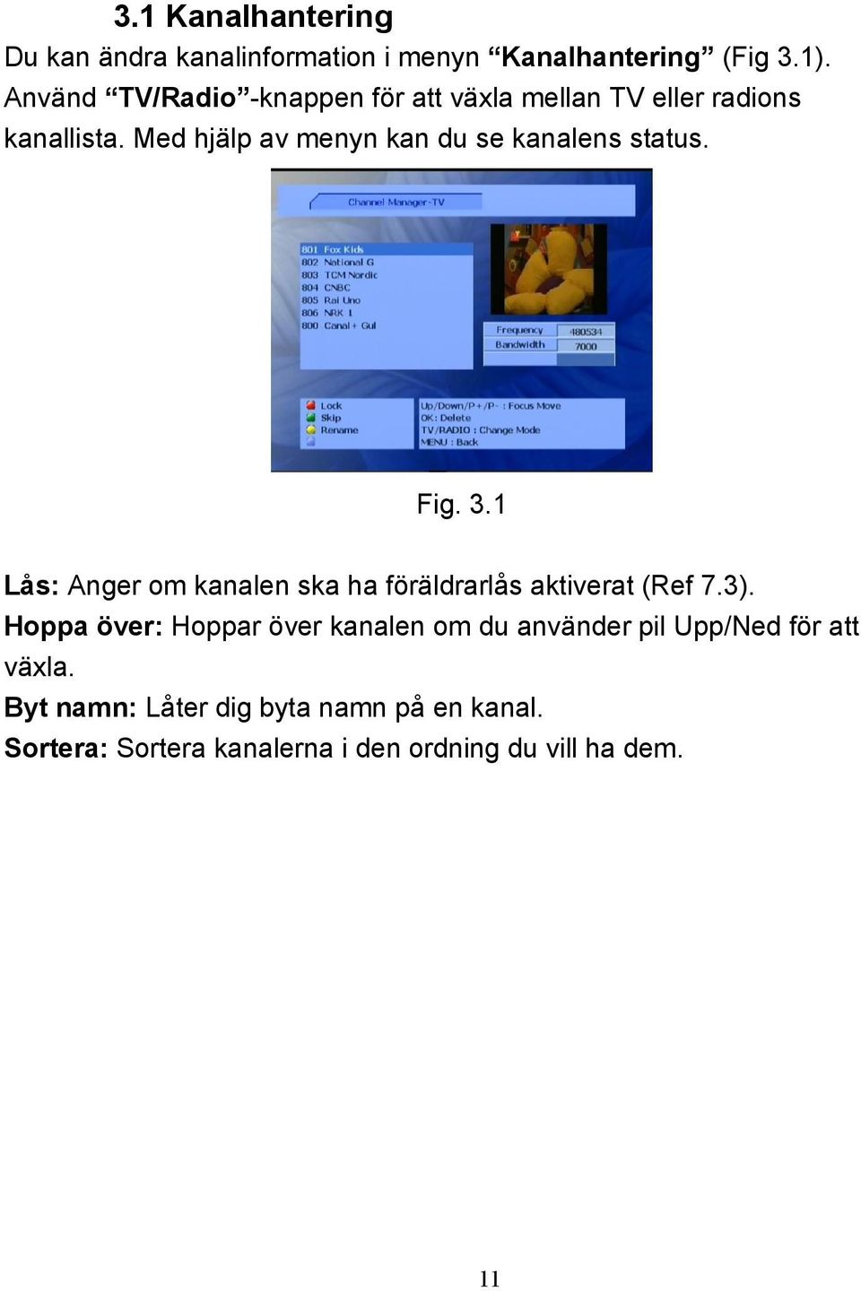 Med hjälp av menyn kan du se kanalens status. Fig. 3.
