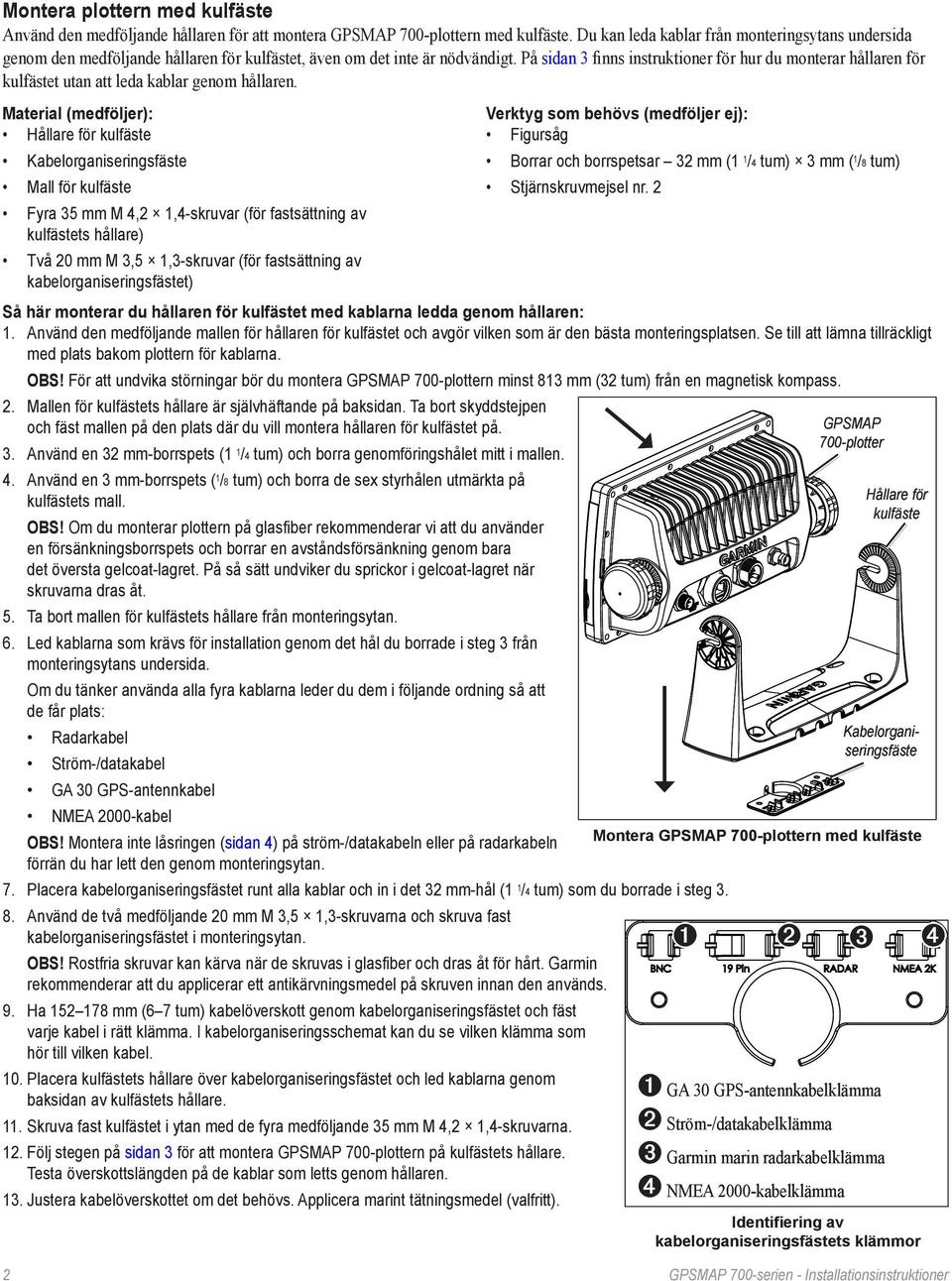 På sidan 3 finns instruktioner för hur du monterar hållaren för kulfästet utan att leda kablar genom hållaren.